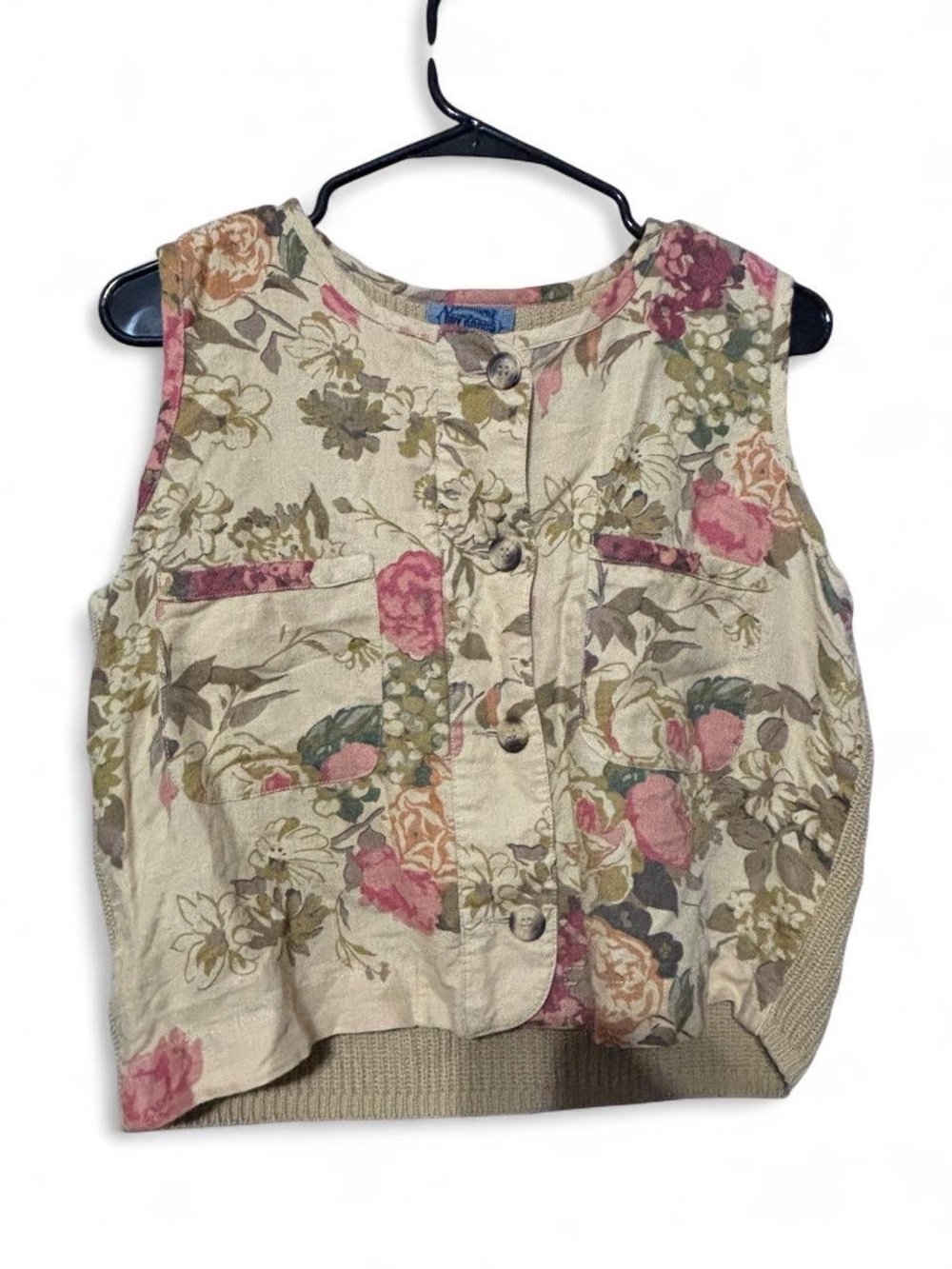 Y2K 90’s Floral Button-Front Cropped Tank Top - Beige/Pink